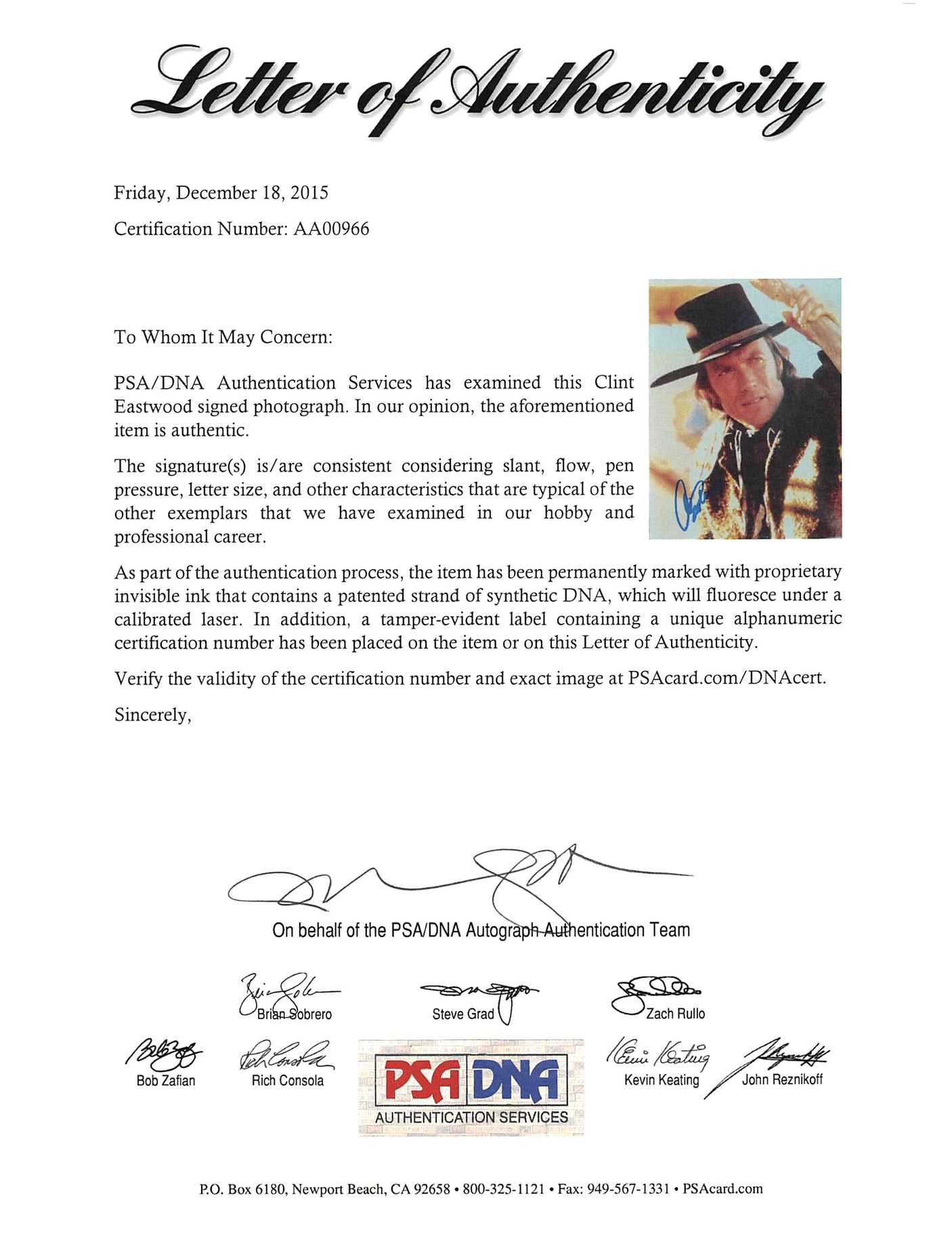 Clint Eastwood The Good, the Bad and the Ugly Signed 8x10 Photo PSA/DNA #AA00966