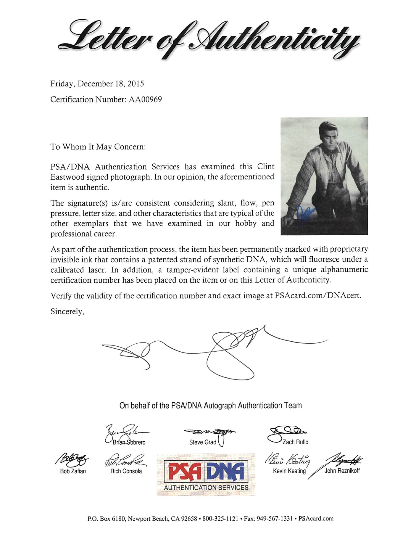 Clint Eastwood Rawhide Authentic Signed 8x10 Photo Autographed PSA/DNA #AA00969