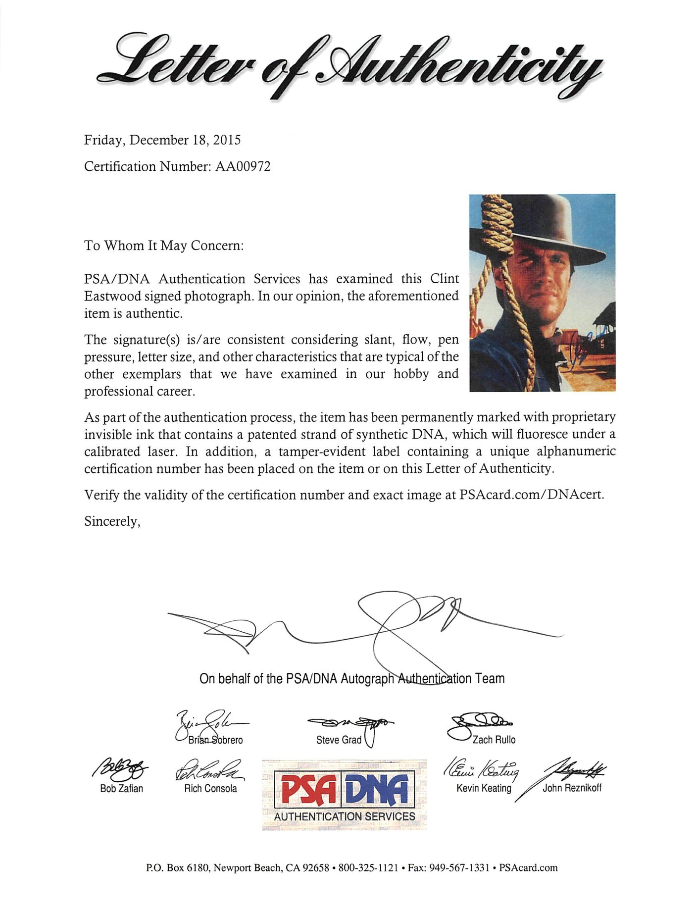 Clint Eastwood The Good, the Bad and the Ugly Signed 8x10 Photo PSA/DNA #AA00972