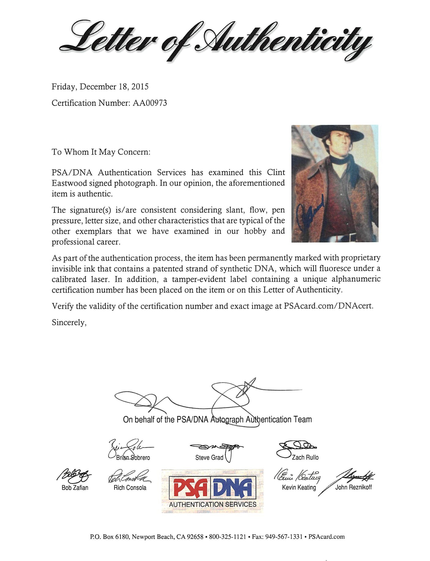 Clint Eastwood The Good, the Bad and the Ugly Signed 8x10 Photo PSA/DNA #AA00973