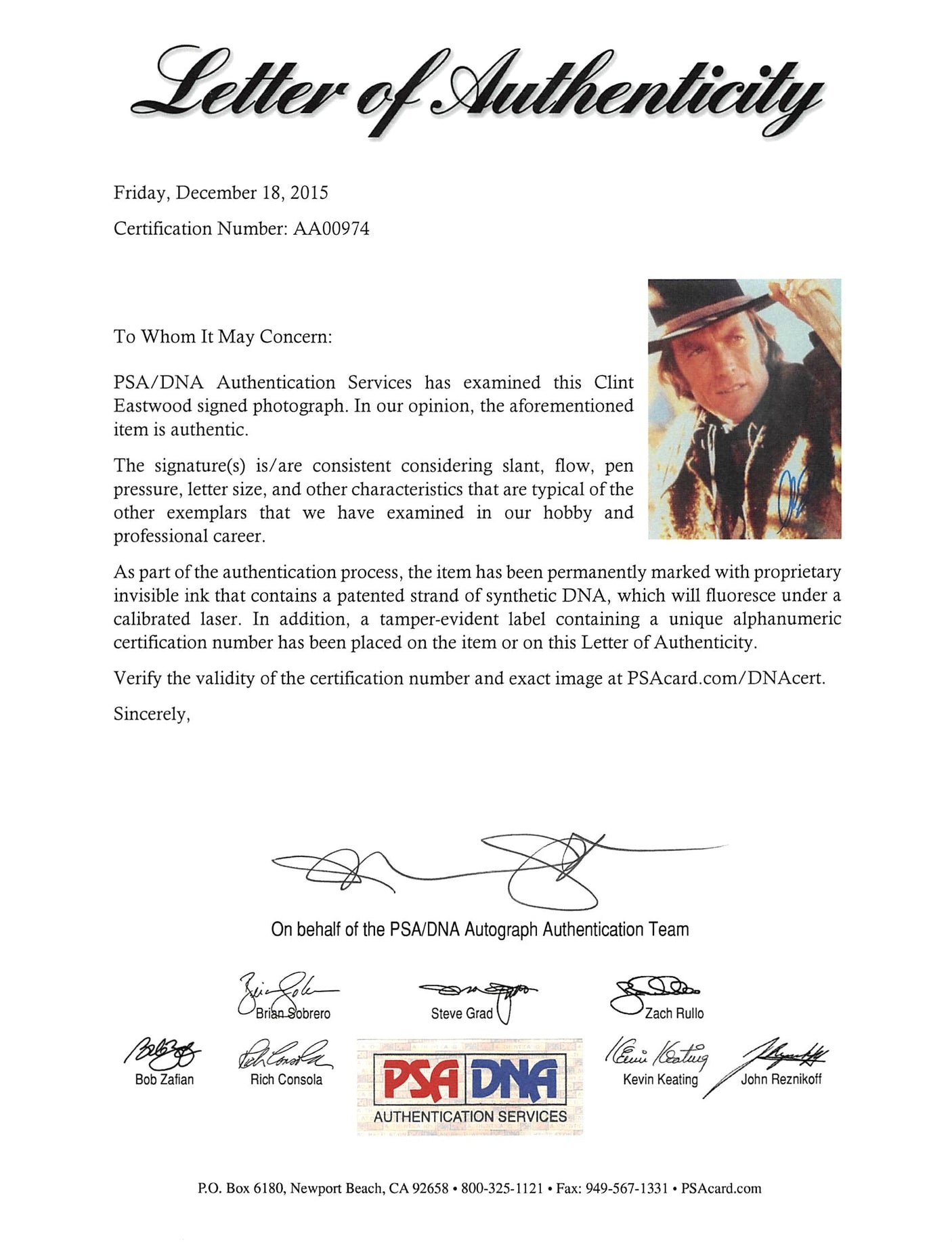 Clint Eastwood The Good, the Bad and the Ugly Signed 8x10 Photo PSA/DNA #AA00974