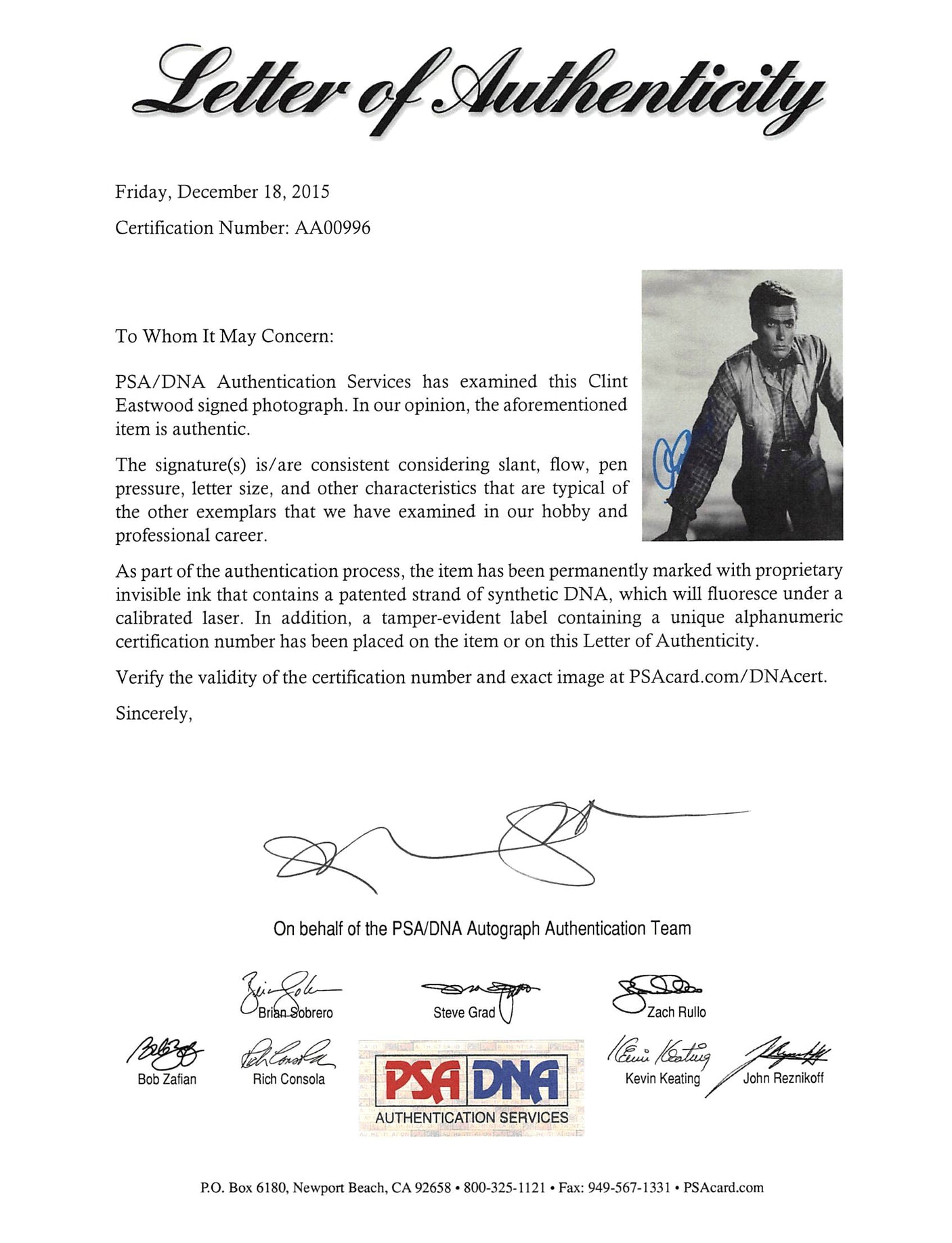 Clint Eastwood Rawhide Authentic Signed 8x10 Photo Autographed PSA/DNA #AA00996