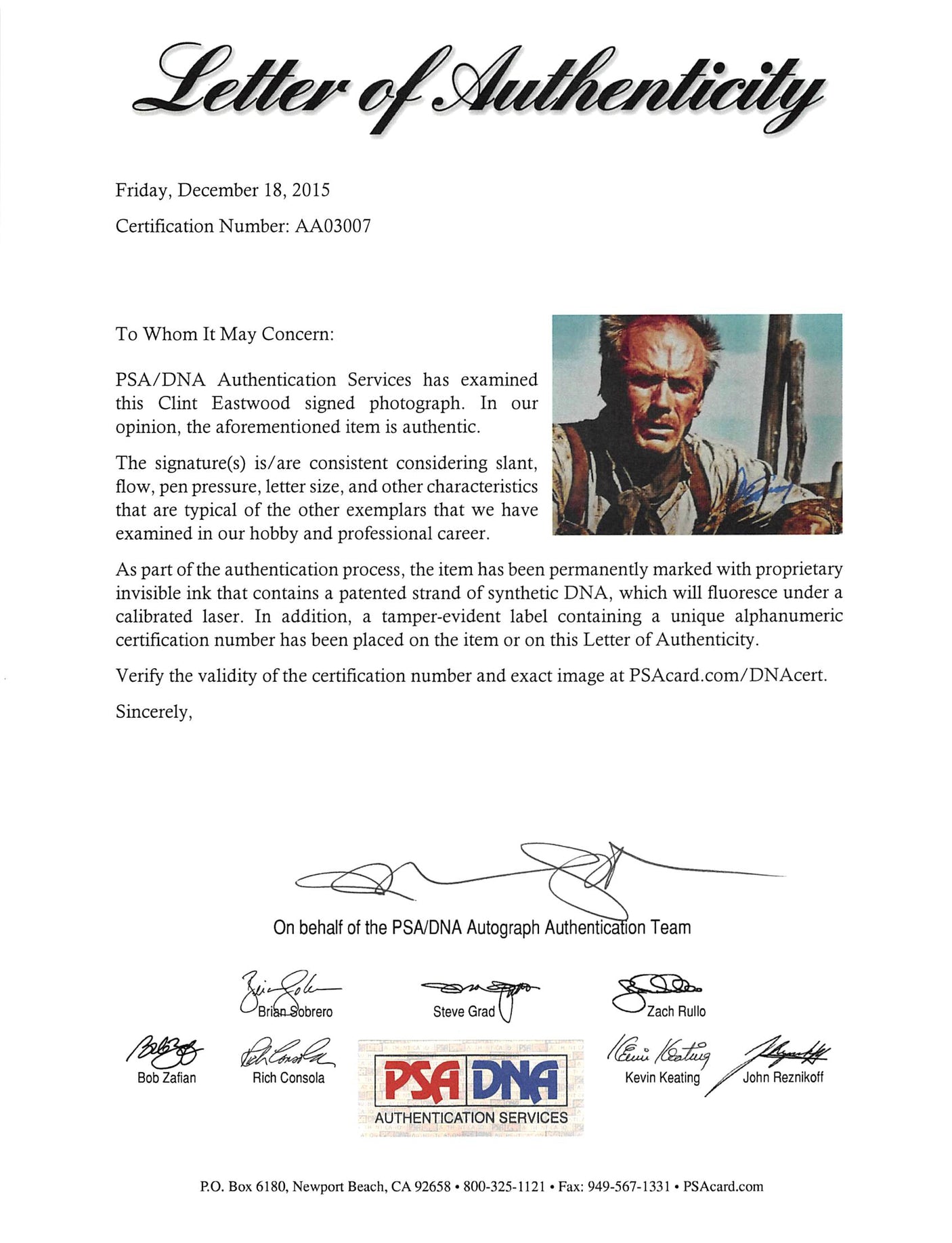 Clint Eastwood Unforgiven Authentic Signed 8x10 Photo PSA/DNA #AA03007