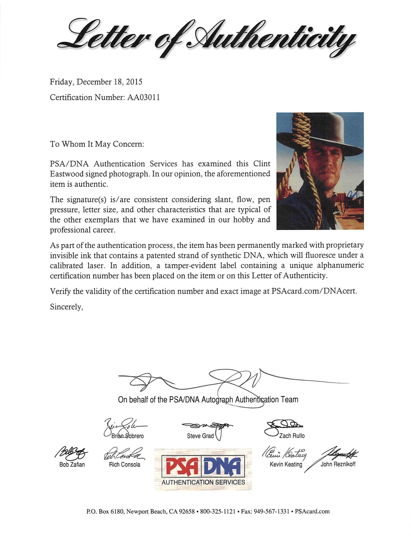 Clint Eastwood The Good, the Bad and the Ugly Signed 8x10 Photo PSA/DNA #AA03011