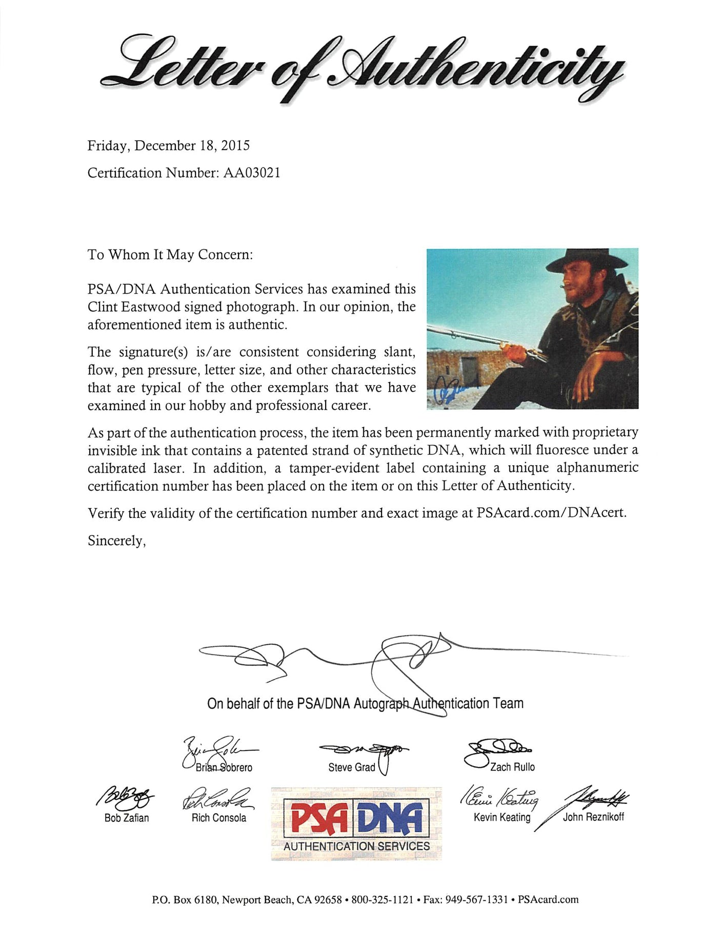 Clint Eastwood The Good, the Bad and the Ugly Signed 8x10 Photo PSA/DNA #AA03021