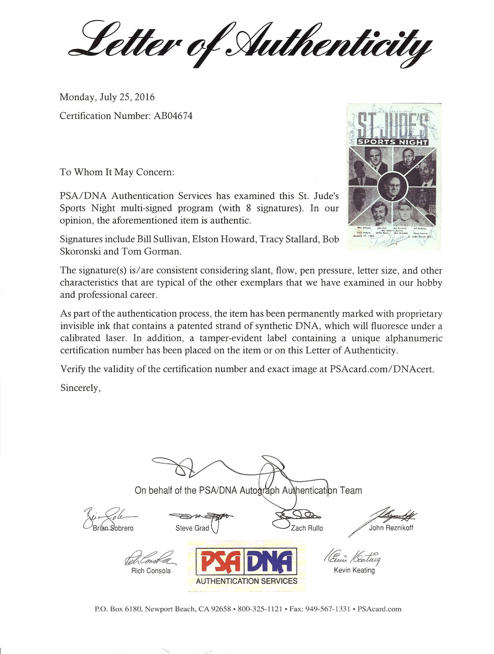 1965 Autographed Program With 8 Total Signatures including Elston Howard PSA/DNA #AB04674