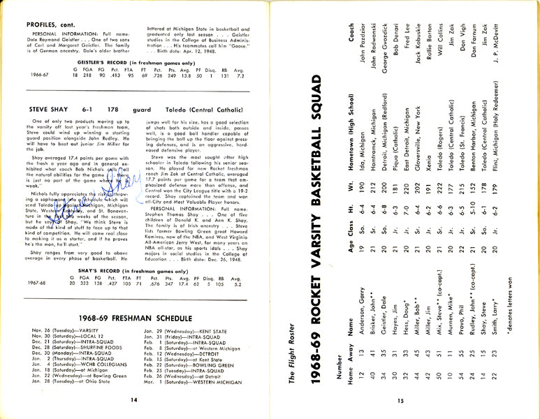 1968-1969 University of Toledo Autographed Press Guide With 15 Total Signatures Including John Brisker & Steve Mix PSA/DNA #AB06816