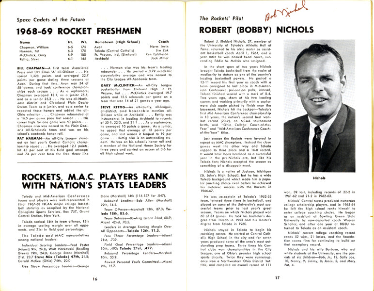 1968-1969 University of Toledo Autographed Press Guide With 15 Total Signatures Including John Brisker & Steve Mix PSA/DNA #AB06816