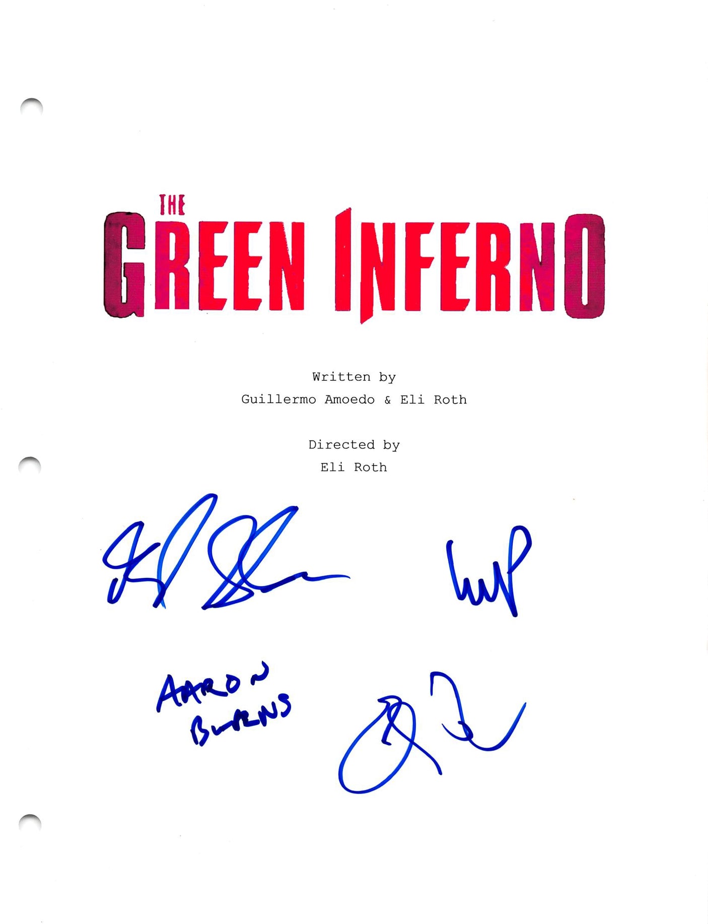 The Green Inferno Cast (4) Sabara, Izzo, +2 Signed Script Cover BAS #AC33466