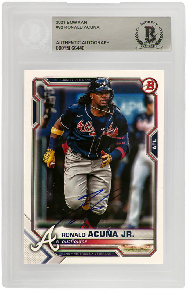 Ronald Acuna Jr Signed Atlanta Braves 2021 Bowman Baseball Card #62 - (Beckett Encapsulated)