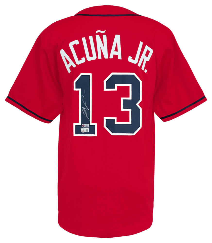 Ronald Acuna Jr. Signed Red Custom Baseball Jersey - (Beckett)