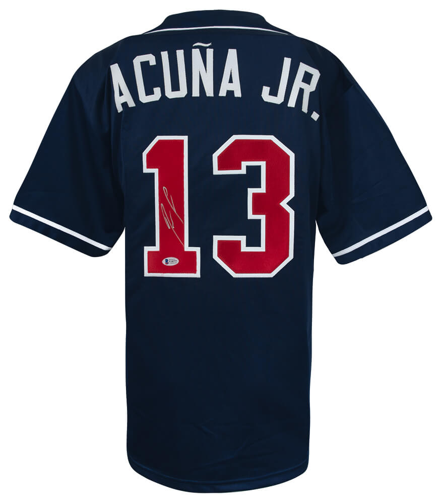 Ronald Acuna Jr. Signed Navy Custom Baseball Jersey - (Beckett)