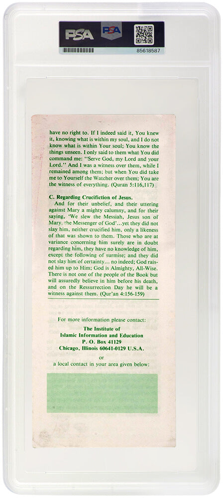 Muhammad Ali Signed Islamic Brochure 'Is Jesus Really God' Green 9x3 Pamplet - (PSA/DNA Encapsulated)