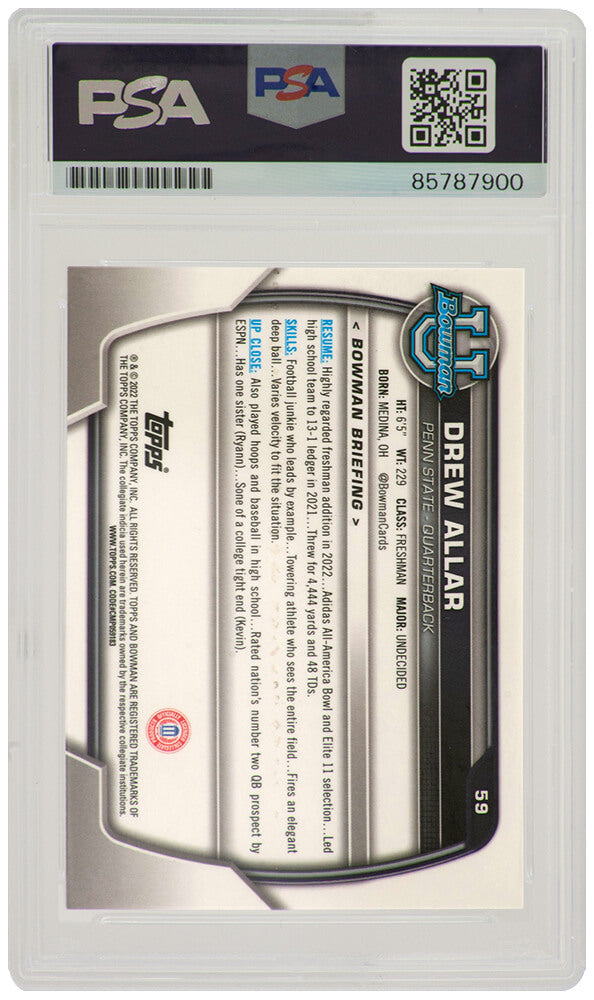Drew Allar Signed Penn State 2022 Bowman University Chrome Football Card #59 - (PSA Encapsulated)