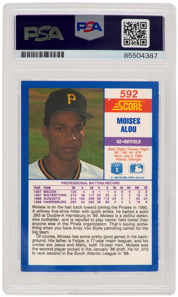 Moises Alou Signed Pirates 1990 Score Rookie Baseball Card #592 - (PSA Encapsulated)