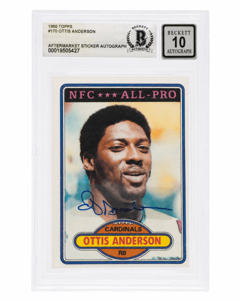 Ottis Anderson Signed 1980 Topps Rookie Football Card #170 - (Beckett - Auto Sticker - Grade 10)