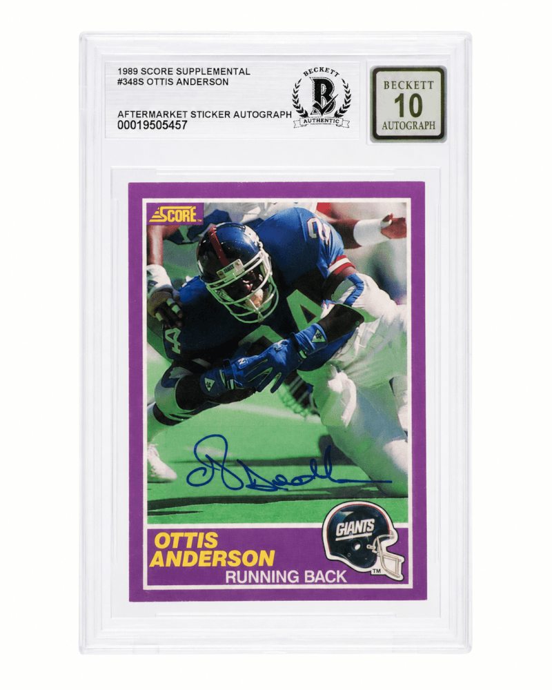 Ottis Anderson Signed Giants 1989 Score Supplemental Football Card #348S - (Beckett - Auto Sticker - Grade 10)