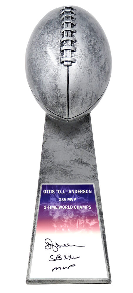 Ottis Anderson Signed Football World Champion 15 Inch Replica Silver Trophy w/SB XXV MVP