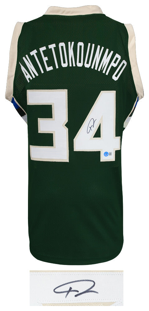 Giannis Antetokounmpo Signed Green Custom Basketball Jersey (Beckett)