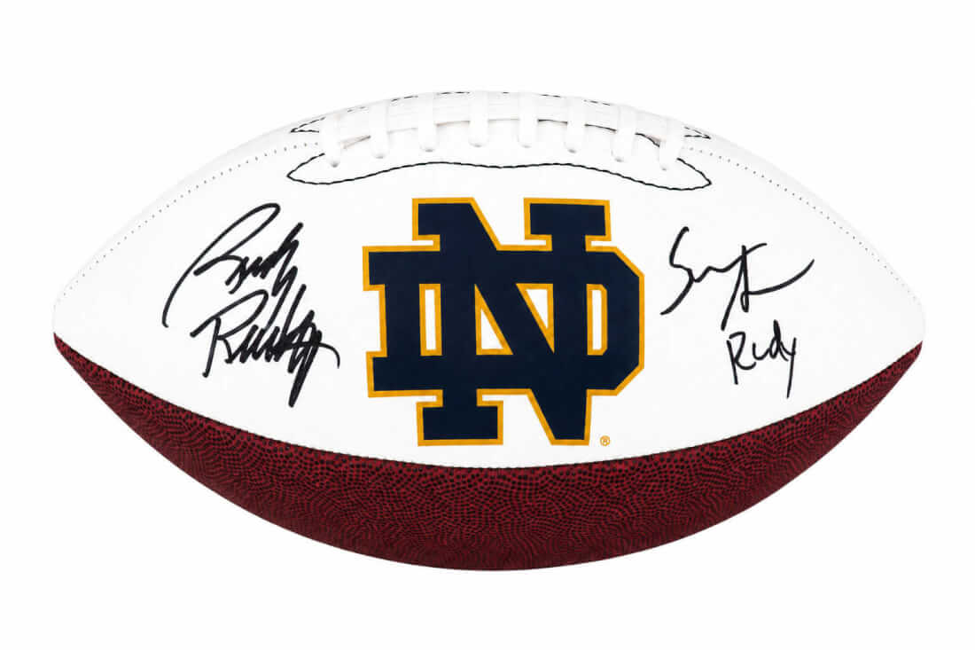 Sean Astin & Rudy Ruettiger Dual Signed Notre Dame Logo Brands White Logo Football w/Rudy