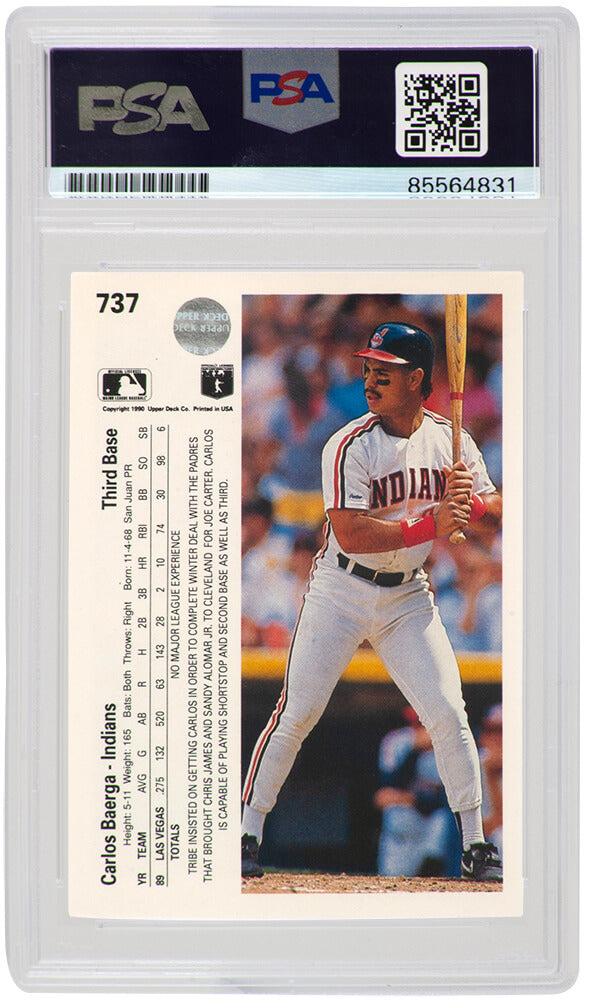 Carlos Baerga Signed 1990 Upper Deck Rookie Baseball Trading Card #737 - (PSA Encapsulated)