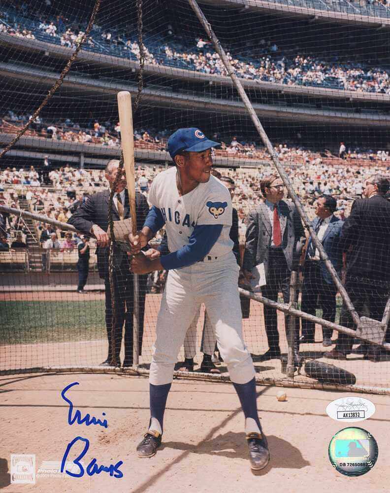 Ernie Banks Signed Chicago Cubs Batting Practice 8x10 Photo - (JSA)