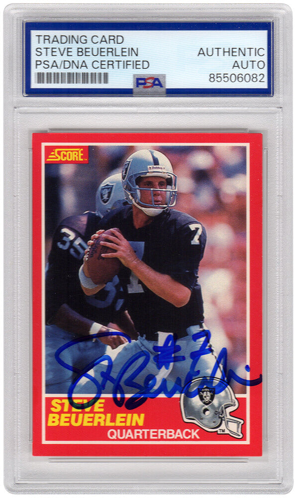 Steve Beuerlein Signed Oakland Raiders 1989 Score Football Rookie Trading Card #20 - (PSA Encapsulated)