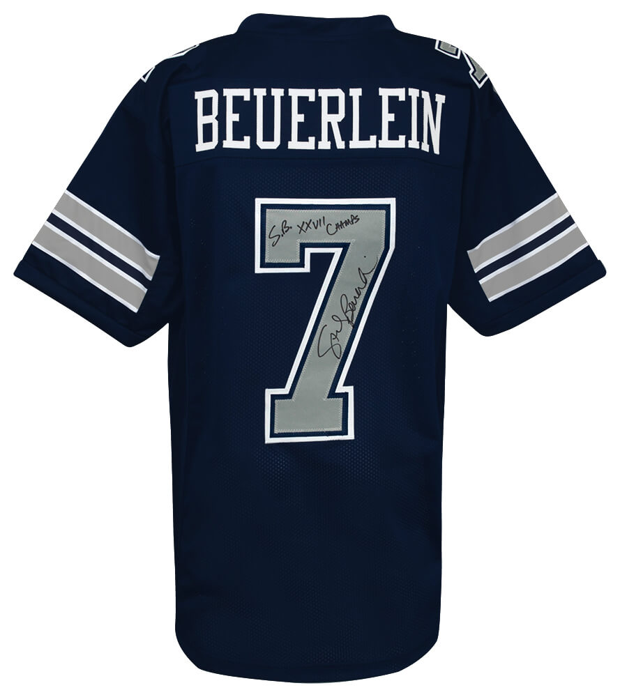Steve Beuerlein Signed Navy Custom Football Jersey w/SB XXVII Champs