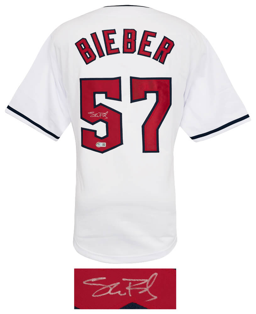 Shane Bieber Signed White Custom Baseball Jersey - (Beckett)