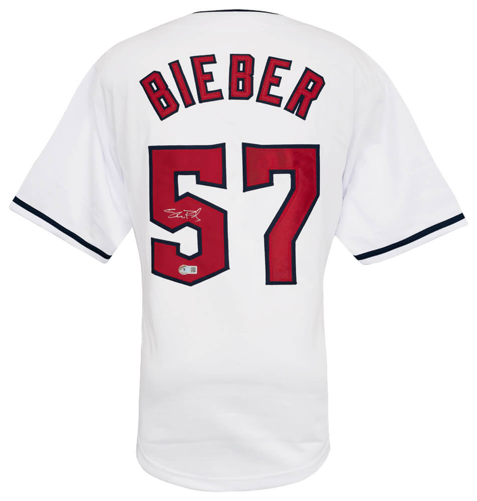 Shane Bieber Signed White Custom Baseball Jersey - (Beckett)