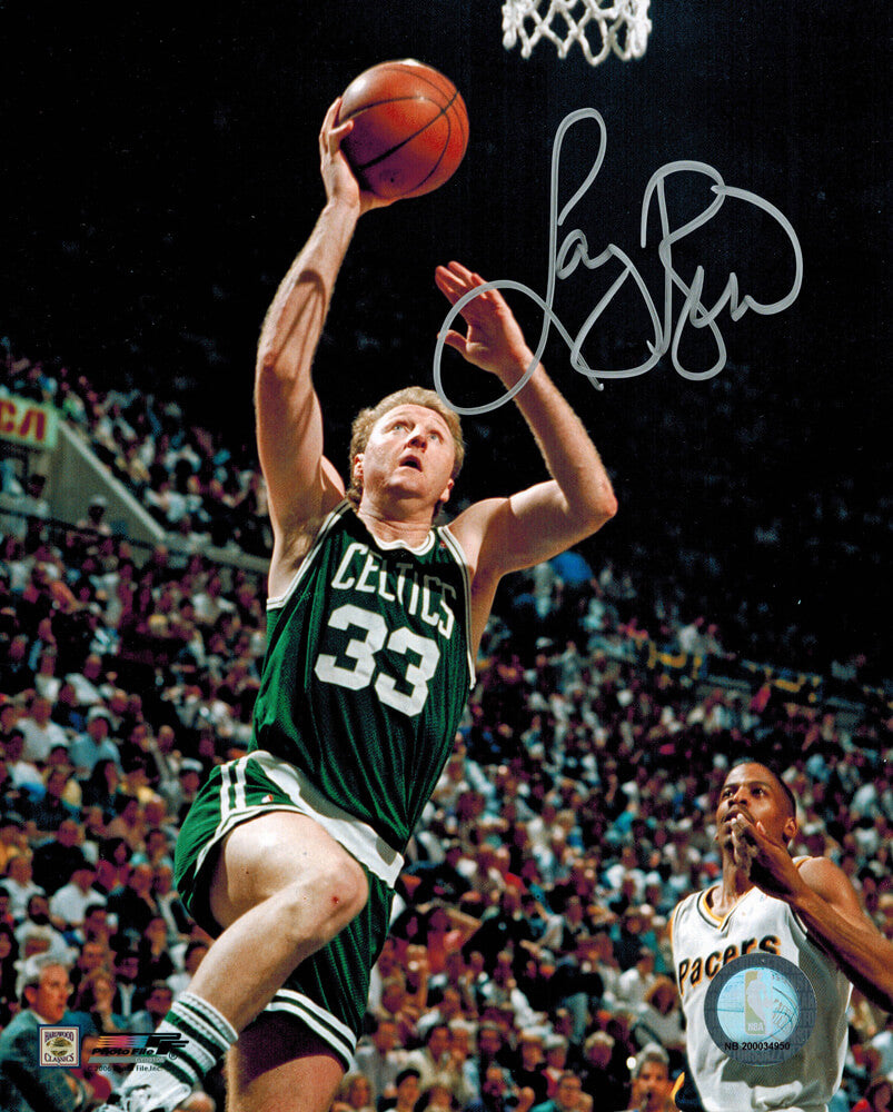 Larry Bird Signed Celtics Action Lay-Up 8x10 Photo