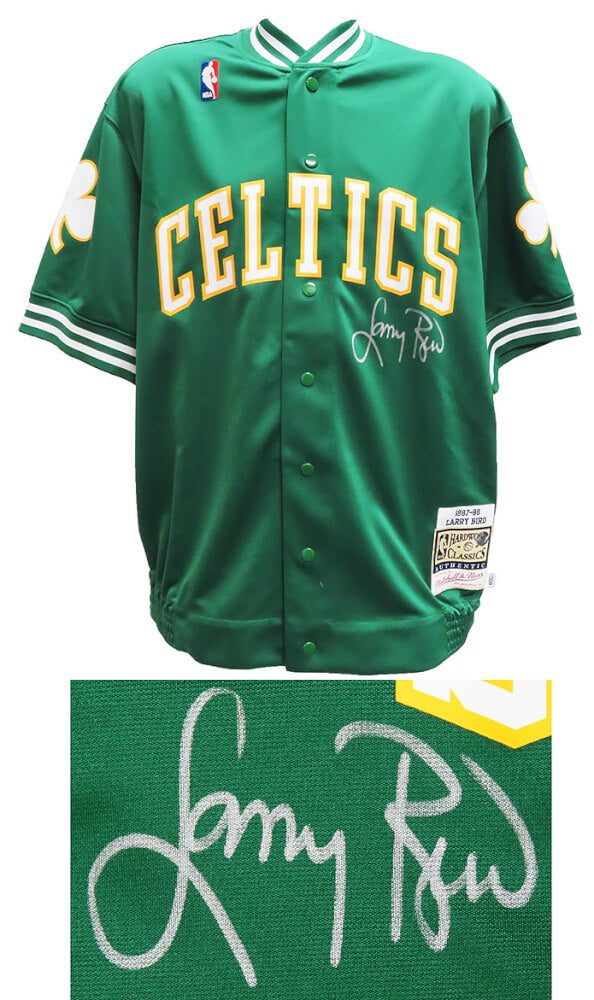 Larry Bird Signed Boston Celtics Green Mitchell & Ness NBA Warm Up Jacket