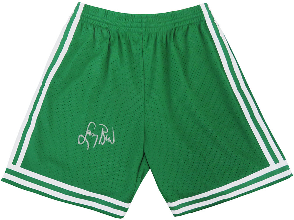 Larry Bird Signed Boston Celtics Green 1985-86 Style Mitchell & Ness NBA Basketball Shorts