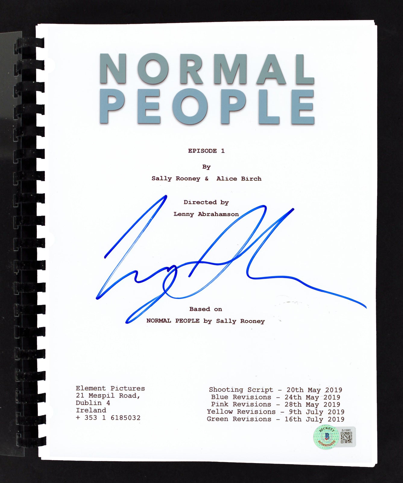 Lenny Abrahamson Authentic Signed Normal People Episode 1 Tv Script BAS #BJ19981