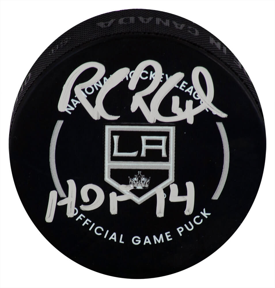 Rob Blake Signed Los Angeles Kings Logo Official Hockey Puck w/HOF'14