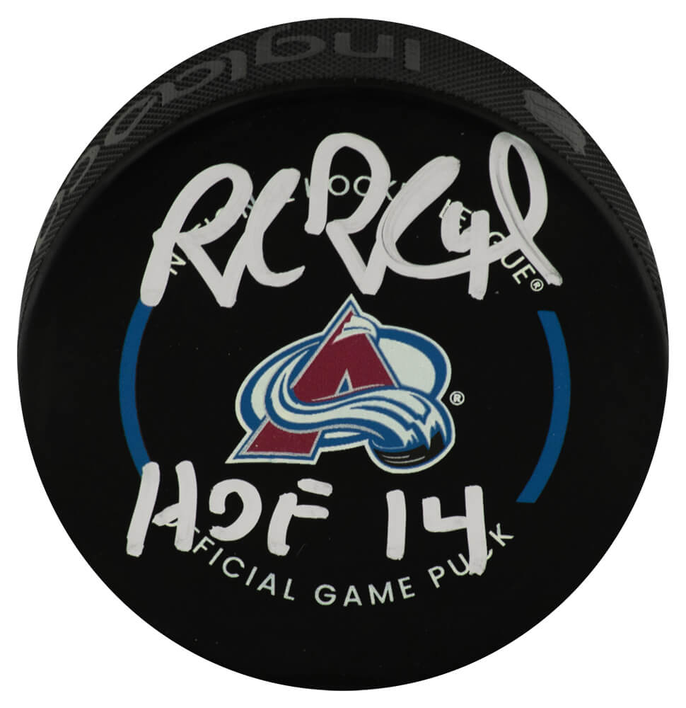 Rob Blake Signed Colorado Avalanche Logo Official Hockey Puck w/HOF'14