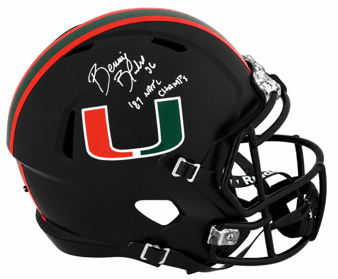 Bennie Blades Signed Miami Hurricanes Black Riddell Full Size Speed Replica Helmet w/87 Nat'l Champs