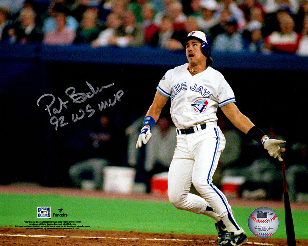 Pat Borders Signed Toronto Blue Jays 1992 World Series Batting Action 8x10 Photo w/92 WS MVP