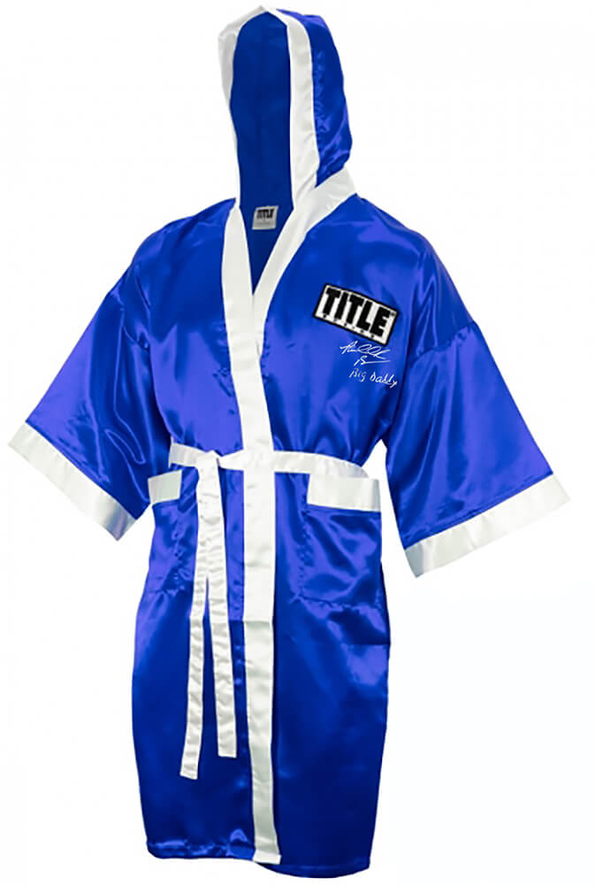 Riddick Bowe Signed Title Blue Boxing Robe w/Big Daddy