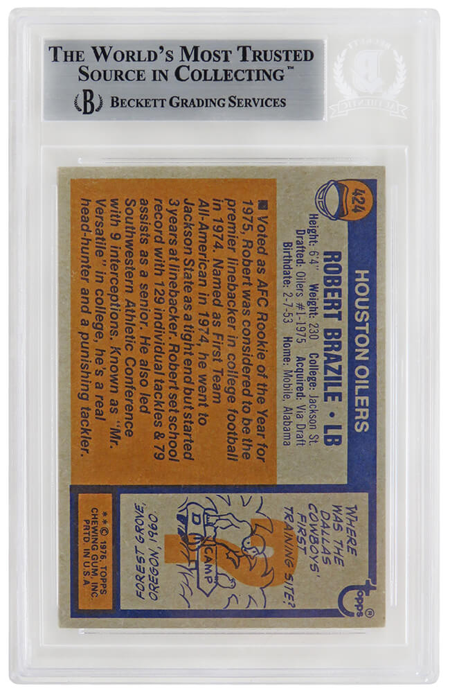 Robert Brazile Signed Houston Oilers 1976 Topps Football Rookie Card #424 w/HOF'18 - (Beckett Encapsulated)