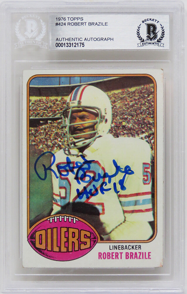 Robert Brazile Signed Houston Oilers 1976 Topps Football Rookie Card #424 w/HOF'18 - (Beckett Encapsulated)