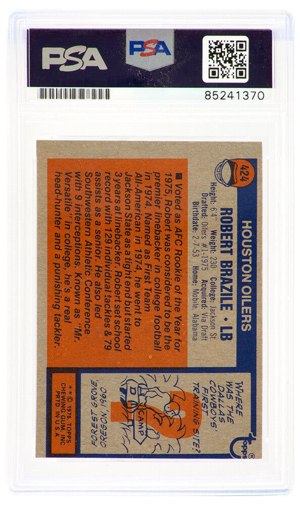 Robert Brazile Signed Houston Oilers 1976 Topps Football Rookie Trading Card #424 w/HOF'18 - (PSA Encapsulated)