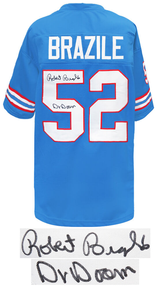 Robert Brazile Signed Blue Throwback Custom Football Jersey w/Dr. Doom