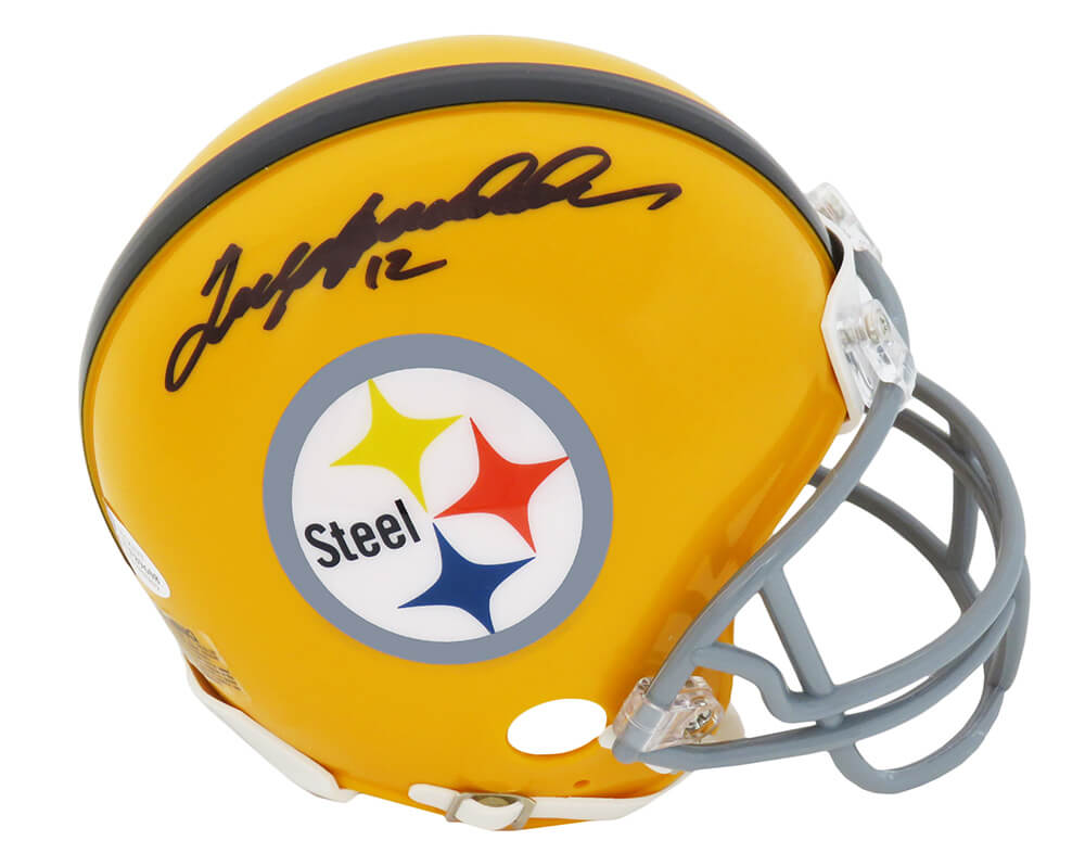 Terry Bradshaw Signed Pittsburgh Steelers Throwback Gold Riddell Mini Helmet (Beckett)