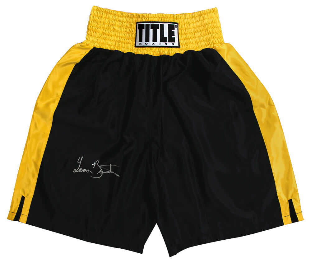 Lamon Brewster Signed Title Black With Gold Trim Boxing Trunks
