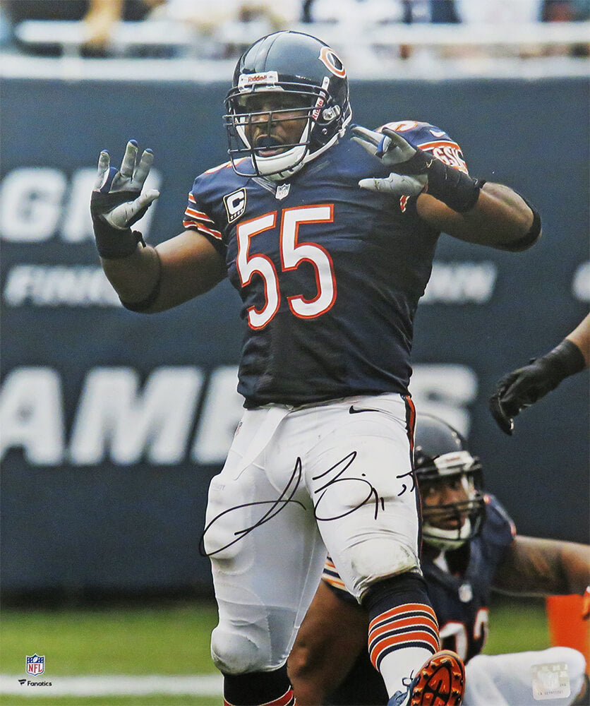 Lance Briggs Signed Chicago Bears Navy Jersey Action 16x20 Photo