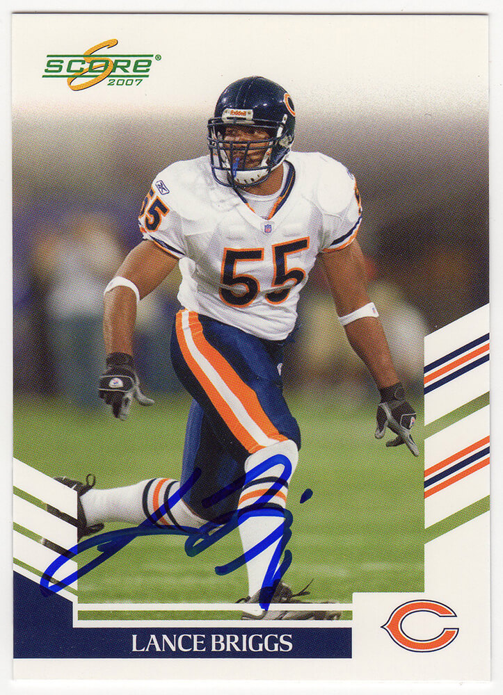 Lance Briggs Signed Chicago Bears 2007 Score Football Trading Card #40
