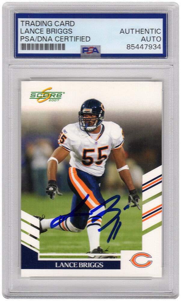 Lance Briggs Signed Chicago Bears 2007 Score Football Trading Card #40 - (PSA Encapsulated)