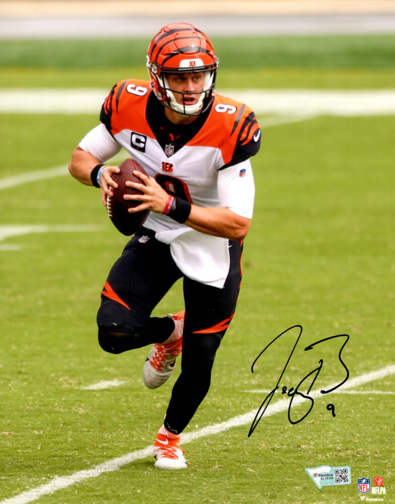 Joe Burrow Signed Cincinnati Bengals With Football Action 8x10 Photo (Fanatics)