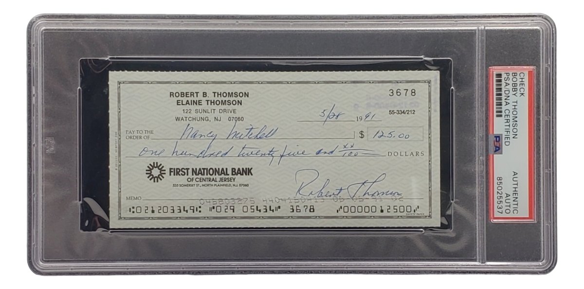 Bobby Thomson New York Giants Signed Bank Check PSA/DNA 85025537 - Sports Integrity